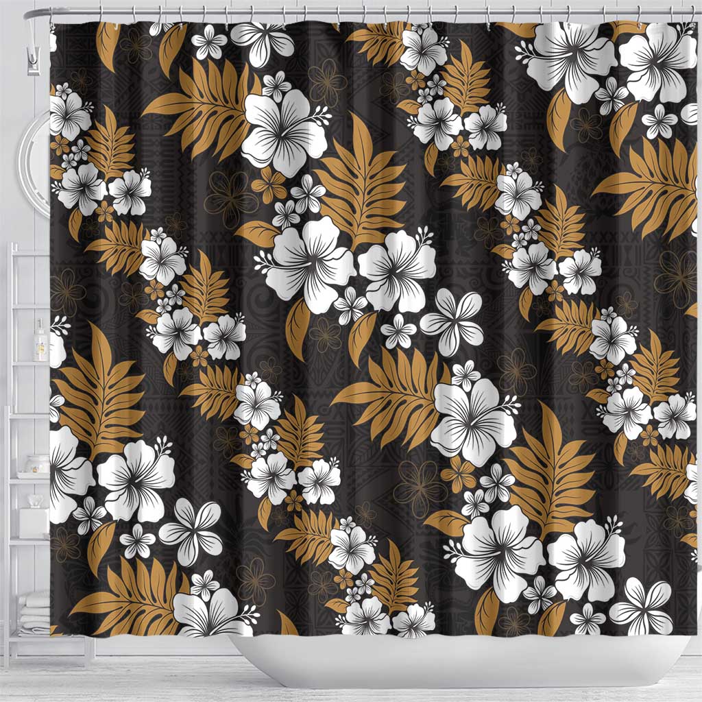 Hawaiian Hibiscus Tribal Floral Brown Shower Curtain Polynesian Tapa Pattern - Polynesian Pride
