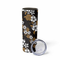 Hawaiian Hibiscus Tribal Floral Brown Skinny Tumbler Polynesian Tapa Pattern - Polynesian Pride