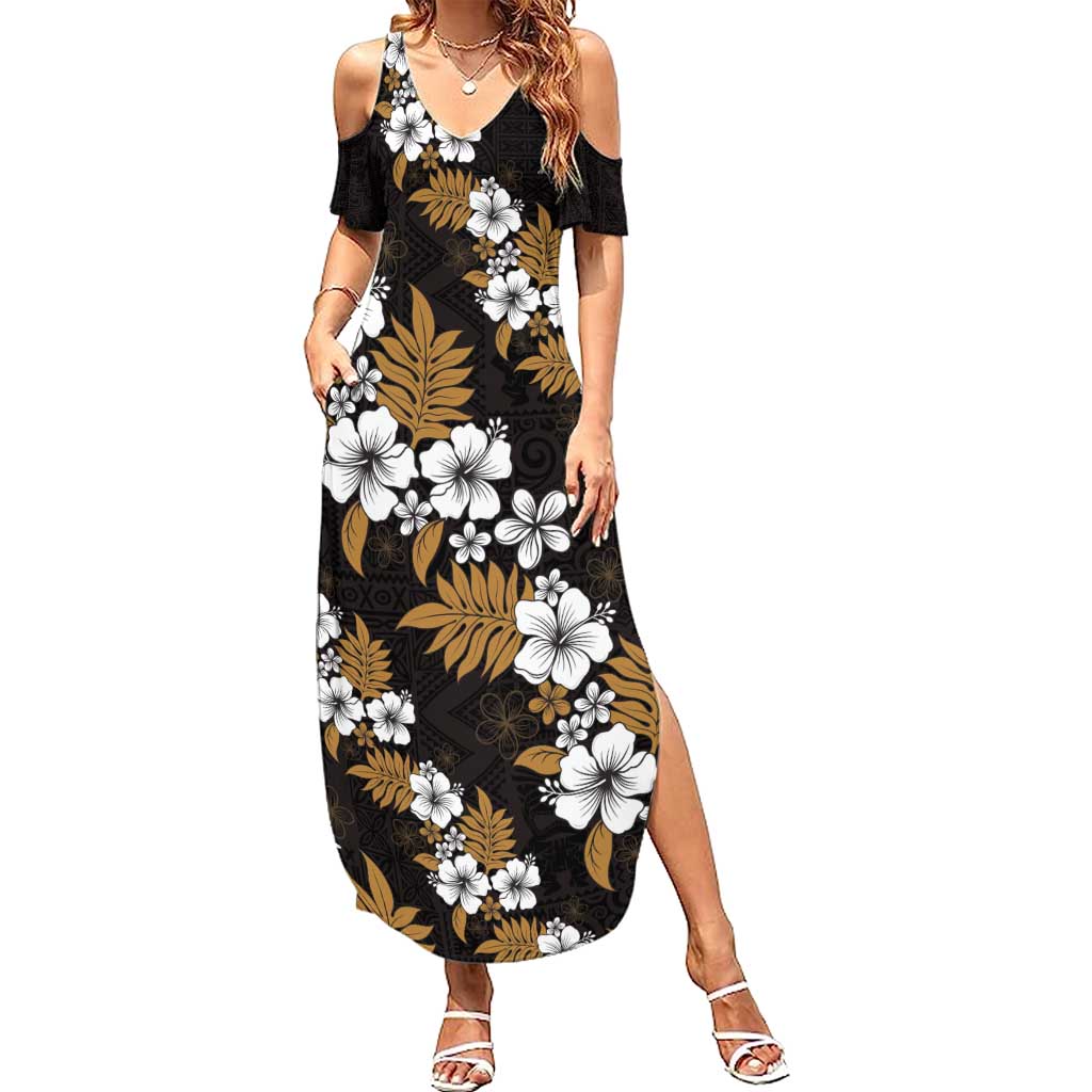 Hawaiian Hibiscus Tribal Floral Brown Summer Maxi Dress Polynesian Tapa Pattern - Polynesian Pride