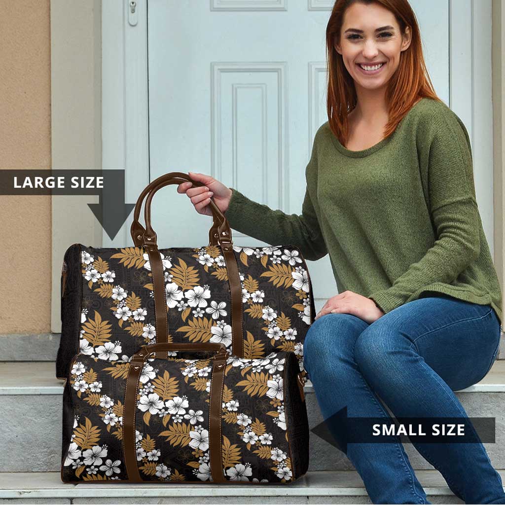 Hawaiian Hibiscus Tribal Floral Brown Travel Bag Polynesian Tapa Pattern - Polynesian Pride