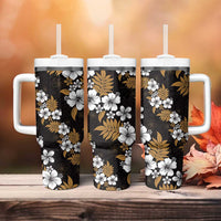 Hawaiian Hibiscus Tribal Floral Brown Tumbler With Handle Polynesian Tapa Pattern - Polynesian Pride