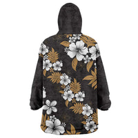 Hawaiian Hibiscus Tribal Floral Brown Wearable Blanket Hoodie Polynesian Tapa Pattern - Polynesian Pride