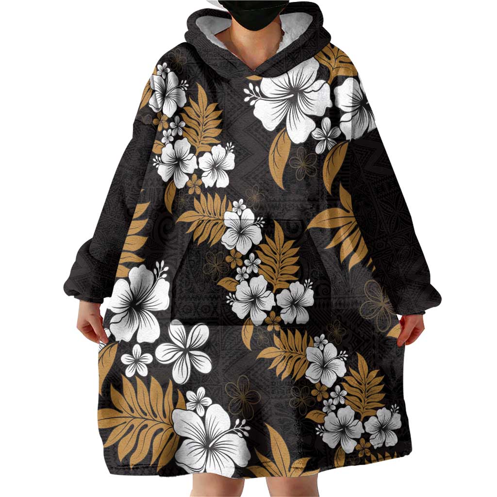 Hawaiian Hibiscus Tribal Floral Brown Wearable Blanket Hoodie Polynesian Tapa Pattern - Polynesian Pride