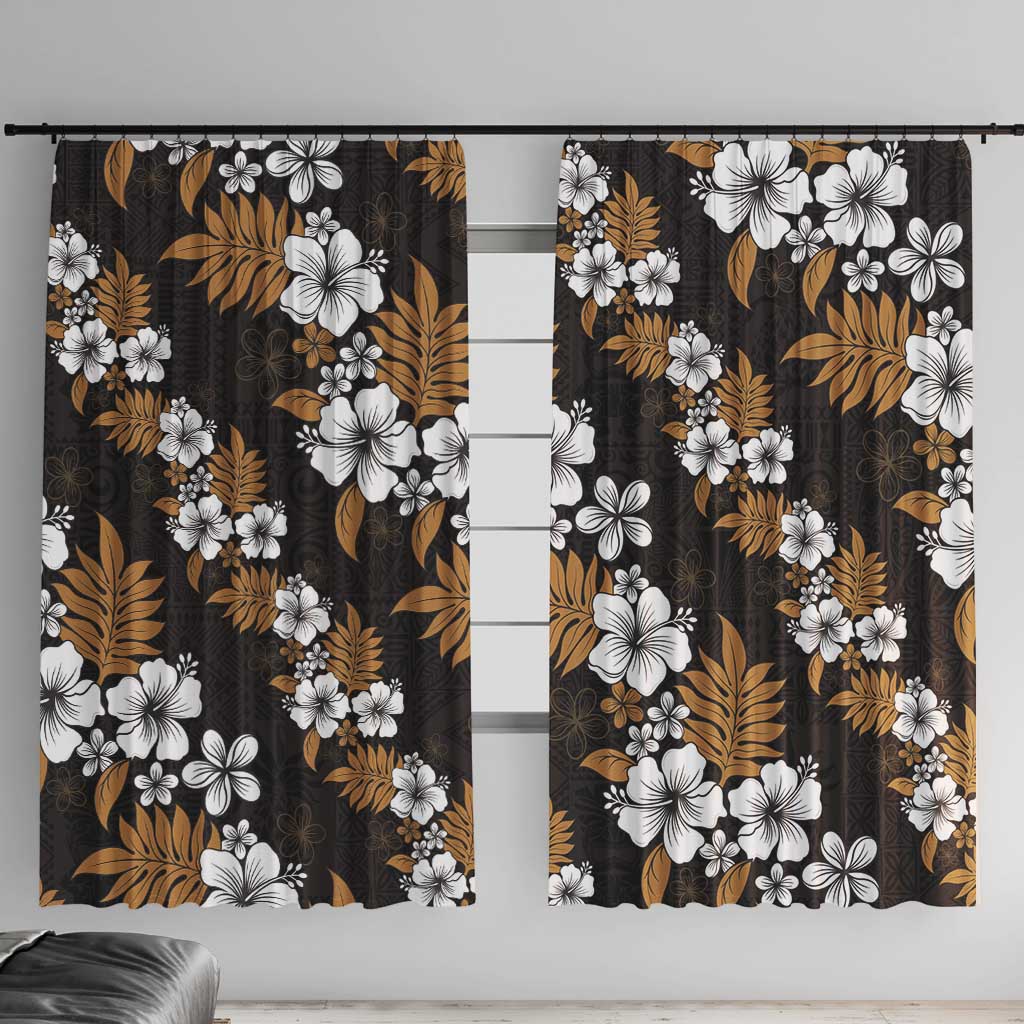 Hawaiian Hibiscus Tribal Floral Brown Window Curtain Polynesian Tapa Pattern - Polynesian Pride