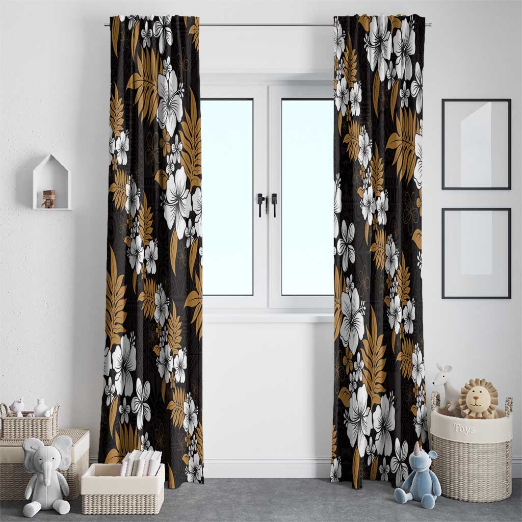 Hawaiian Hibiscus Tribal Floral Brown Window Curtain Polynesian Tapa Pattern - Polynesian Pride