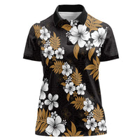 Hawaiian Hibiscus Tribal Floral Brown Women Polo Shirt Polynesian Tapa Pattern - Polynesian Pride