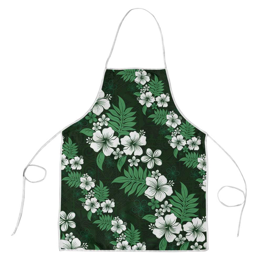 Hawaiian Hibiscus Tribal Floral Green Apron Polynesian Tapa Pattern - Polynesian Pride