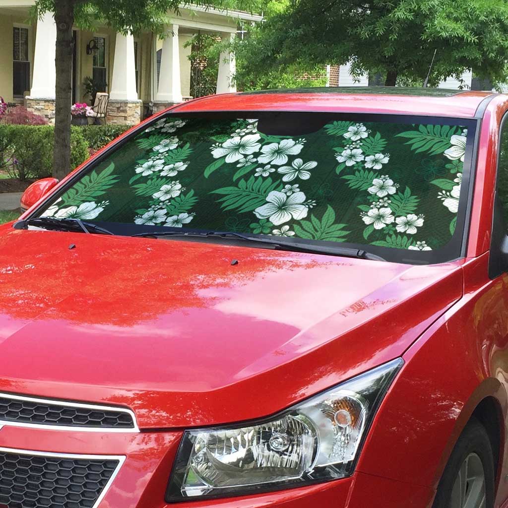 Hawaiian Hibiscus Tribal Floral Green Auto Sun Shade Polynesian Tapa Pattern - Polynesian Pride