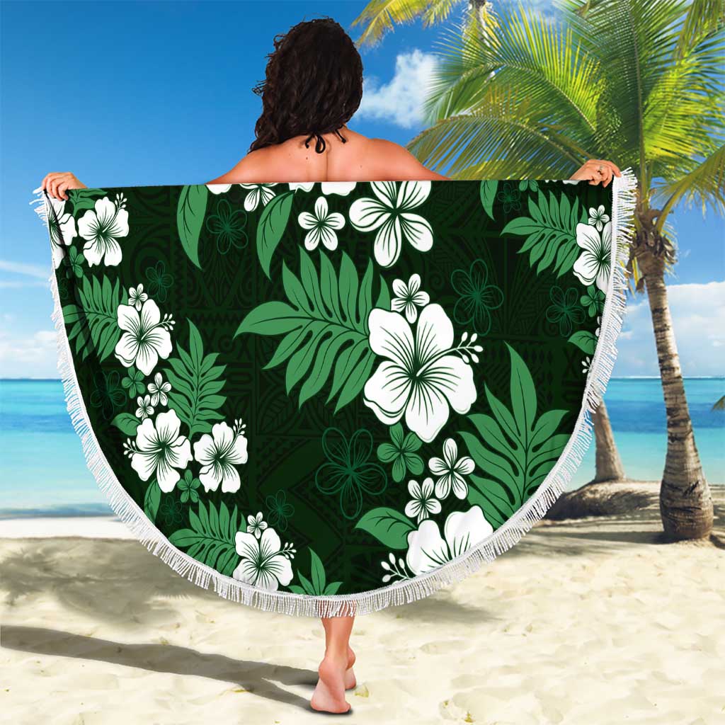 Hawaiian Hibiscus Tribal Floral Green Beach Blanket Polynesian Tapa Pattern - Polynesian Pride