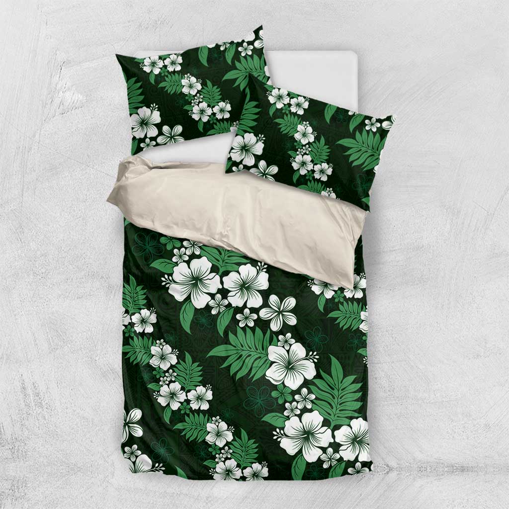 Hawaiian Hibiscus Tribal Floral Green Bedding Set Polynesian Tapa Pattern - Polynesian Pride