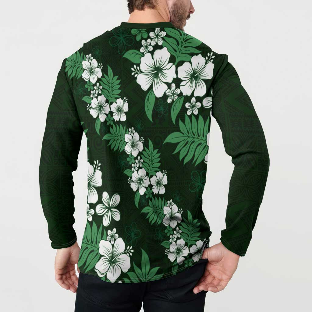 Hawaiian Hibiscus Tribal Floral Green Button Sweatshirt Polynesian Tapa Pattern - Polynesian Pride