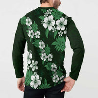 Hawaiian Hibiscus Tribal Floral Green Button Sweatshirt Polynesian Tapa Pattern - Polynesian Pride