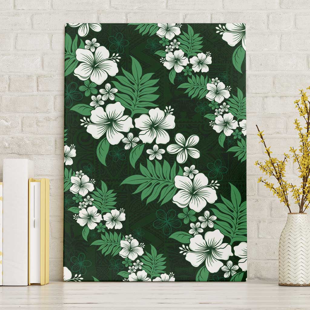 Hawaiian Hibiscus Tribal Floral Green Canvas Wall Art Polynesian Tapa Pattern - Polynesian Pride