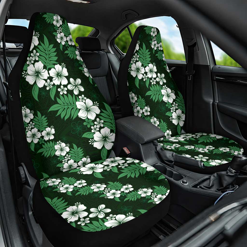 Hawaiian Hibiscus Tribal Floral Green Car Seat Cover Polynesian Tapa Pattern - Polynesian Pride