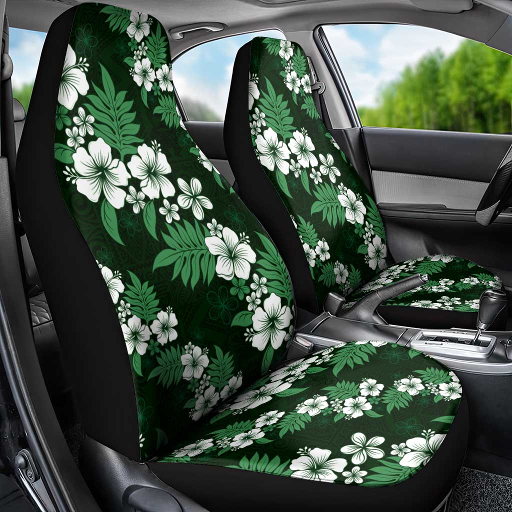 Hawaiian Hibiscus Tribal Floral Green Car Seat Cover Polynesian Tapa Pattern - Polynesian Pride