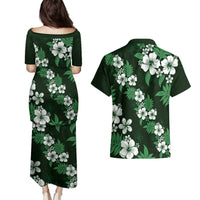 Hawaiian Hibiscus Tribal Floral Green Couples Matching Puletasi and Hawaiian Shirt Polynesian Tapa Pattern - Polynesian Pride