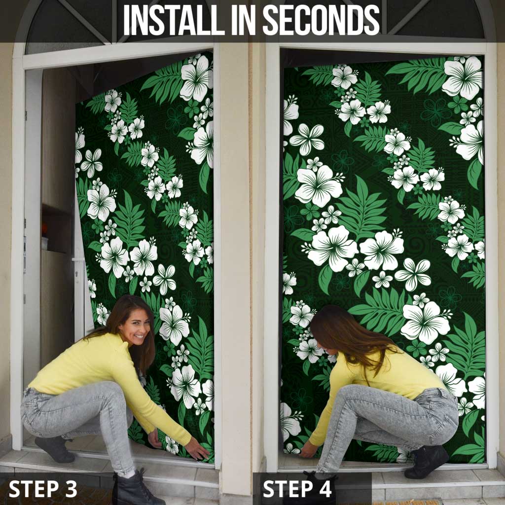 Hawaiian Hibiscus Tribal Floral Green Door Cover Polynesian Tapa Pattern - Polynesian Pride