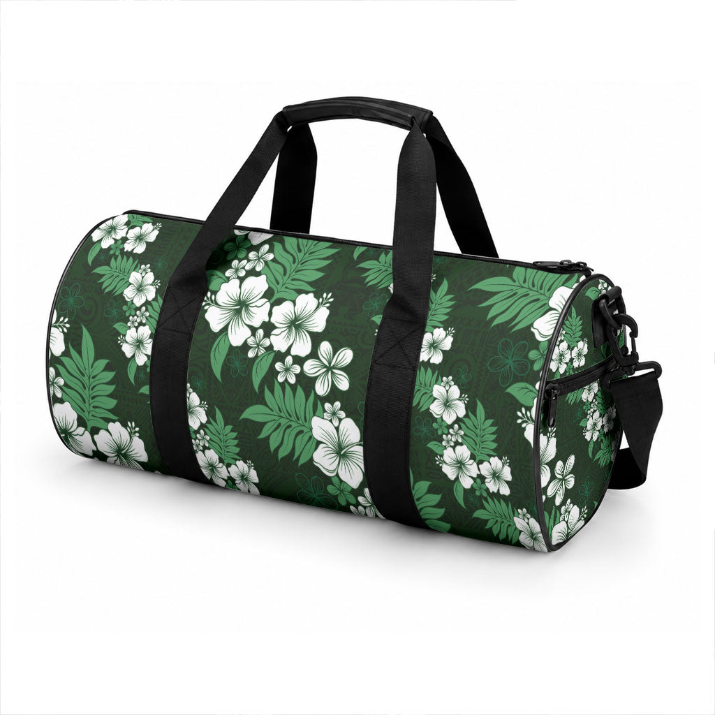 Hawaiian Hibiscus Tribal Floral Green Duffle Bag Polynesian Tapa Pattern
