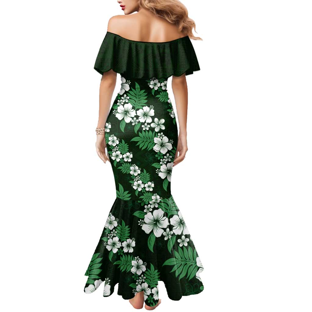 Hawaiian Hibiscus Tribal Floral Green Family Matching Mermaid Dress and Hawaiian Shirt Polynesian Tapa Pattern - Polynesian Pride