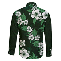 Hawaiian Hibiscus Tribal Floral Green Family Matching Off The Shoulder Long Sleeve Dress and Hawaiian Shirt Polynesian Tapa Pattern LT01 - Polynesian Pride