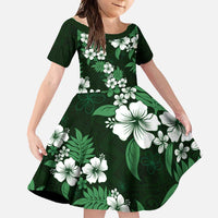 Hawaiian Hibiscus Tribal Floral Green Family Matching Off Shoulder Maxi Dress and Hawaiian Shirt Polynesian Tapa Pattern LT01 Daughter's Dress Green - Polynesian Pride