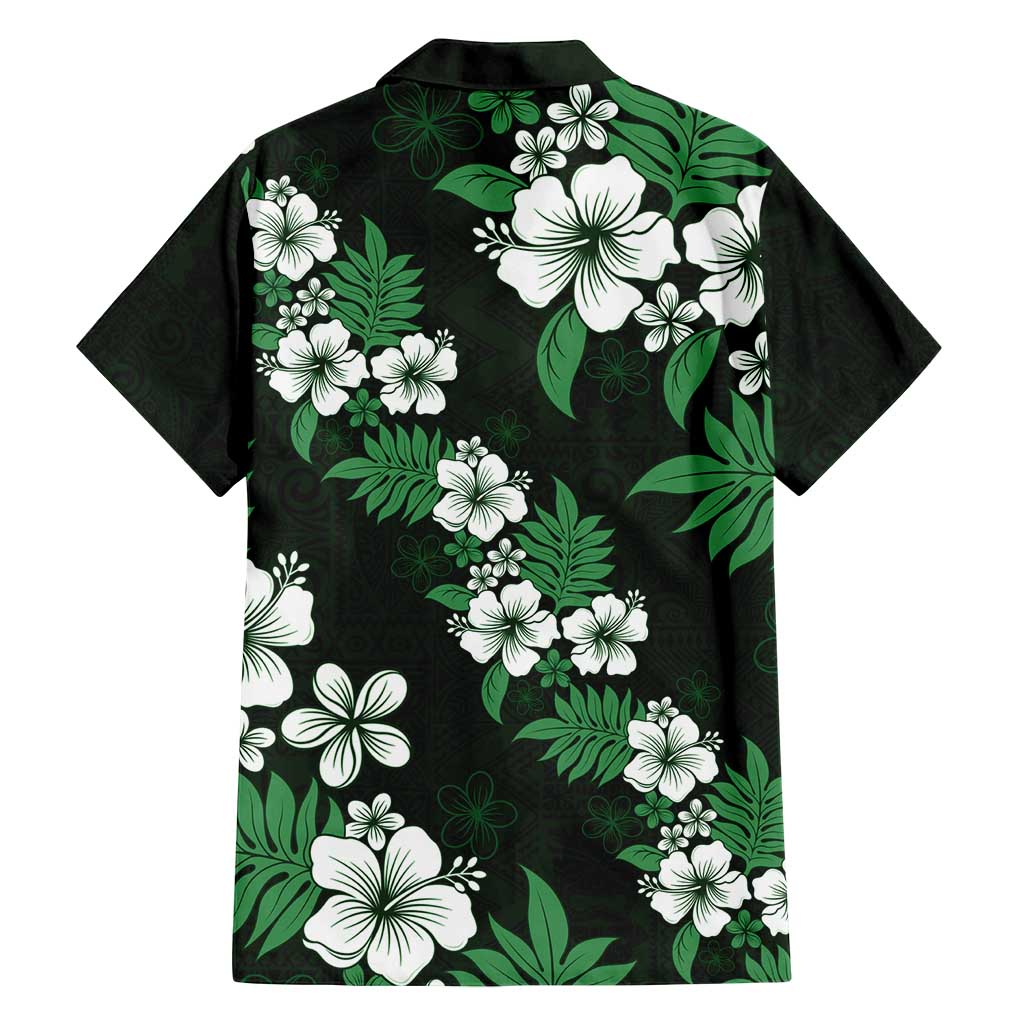 Hawaiian Hibiscus Tribal Floral Green Family Matching Off Shoulder Maxi Dress and Hawaiian Shirt Polynesian Tapa Pattern LT01 - Polynesian Pride