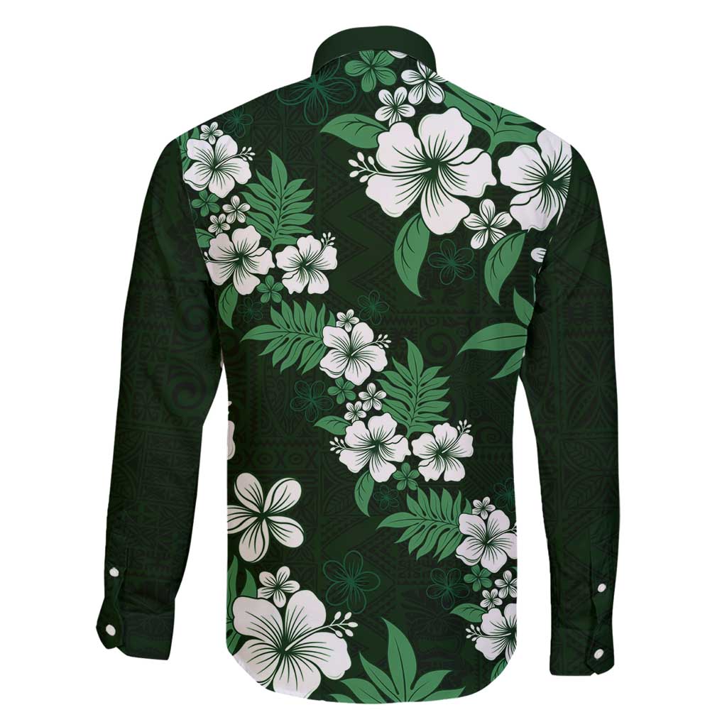 Hawaiian Hibiscus Tribal Floral Green Family Matching Off Shoulder Maxi Dress and Hawaiian Shirt Polynesian Tapa Pattern LT01 - Polynesian Pride