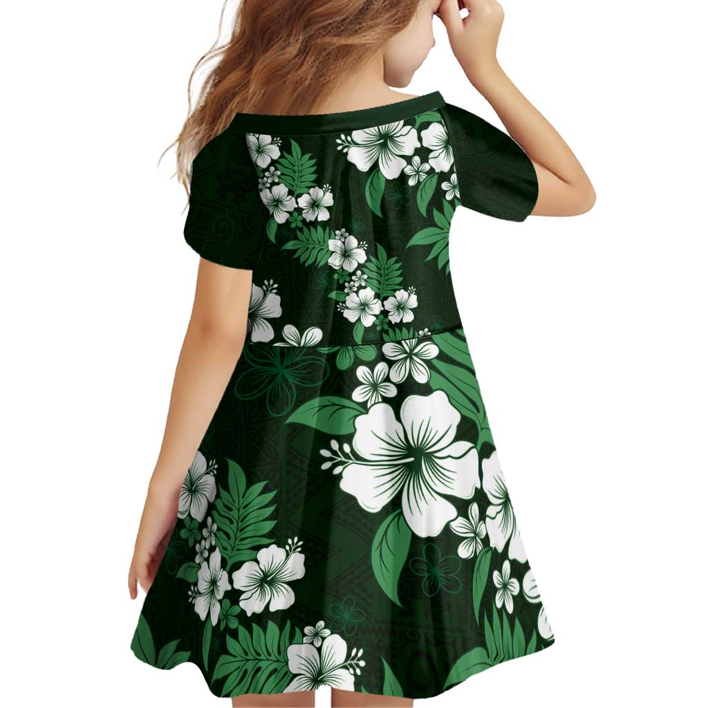 Hawaiian Hibiscus Tribal Floral Green Family Matching Off Shoulder Short Dress and Hawaiian Shirt Polynesian Tapa Pattern LT01 - Polynesian Pride
