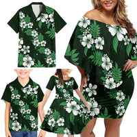 Hawaiian Hibiscus Tribal Floral Green Family Matching Off Shoulder Short Dress and Hawaiian Shirt Polynesian Tapa Pattern LT01 - Polynesian Pride