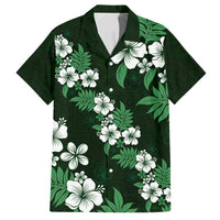 Hawaiian Hibiscus Tribal Floral Green Family Matching Off Shoulder Short Dress and Hawaiian Shirt Polynesian Tapa Pattern LT01 Dad's Shirt - Short Sleeve Green - Polynesian Pride
