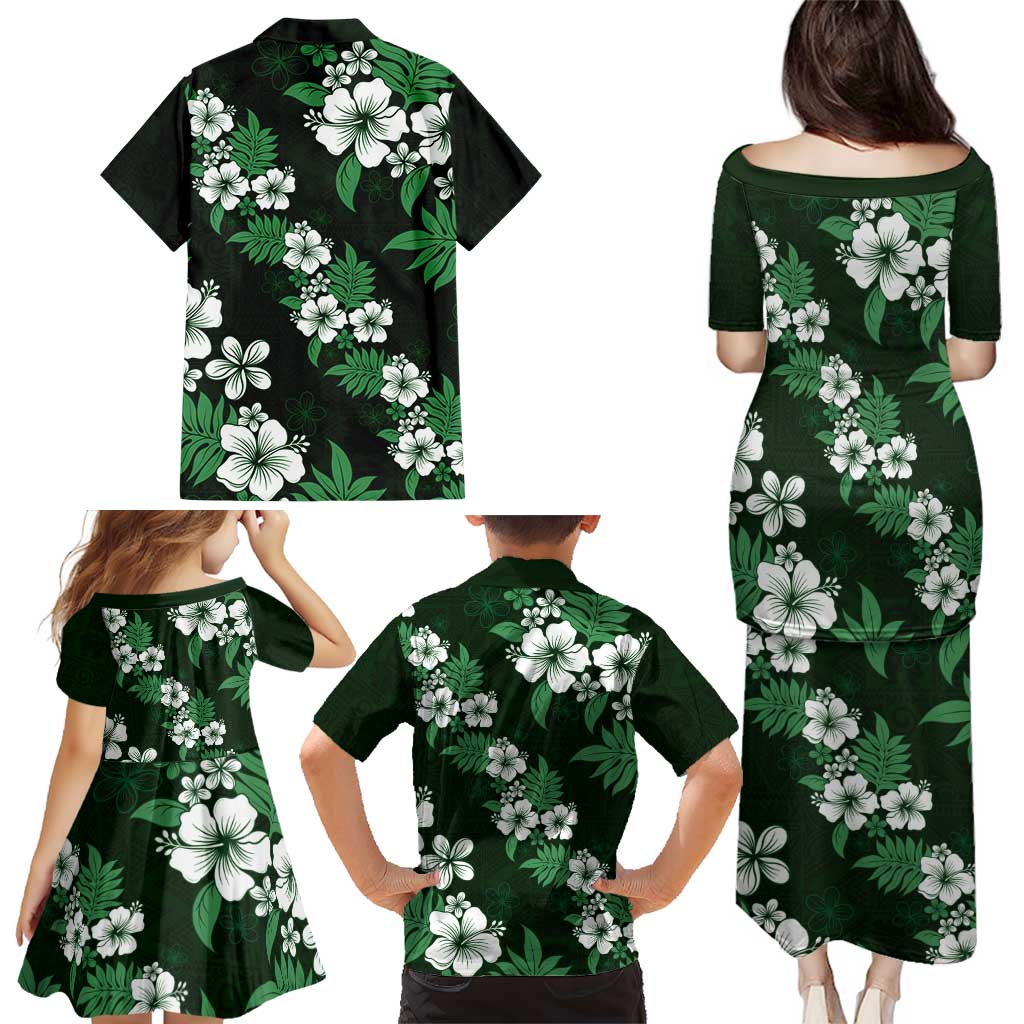 Hawaiian Hibiscus Tribal Floral Green Family Matching Puletasi and Hawaiian Shirt Polynesian Tapa Pattern - Polynesian Pride