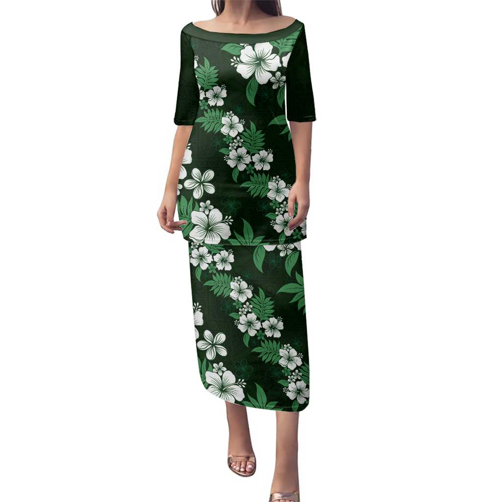 Hawaiian Hibiscus Tribal Floral Green Family Matching Puletasi and Hawaiian Shirt Polynesian Tapa Pattern - Polynesian Pride