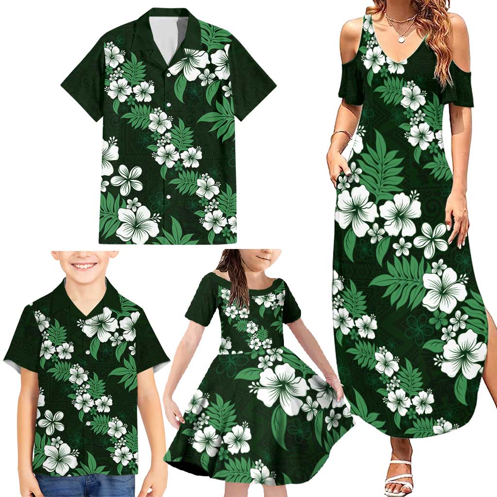 Hawaiian Hibiscus Tribal Floral Green Family Matching Summer Maxi Dress and Hawaiian Shirt Polynesian Tapa Pattern LT01 - Polynesian Pride