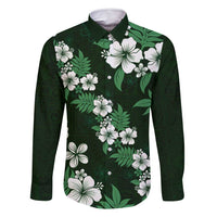 Hawaiian Hibiscus Tribal Floral Green Family Matching Summer Maxi Dress and Hawaiian Shirt Polynesian Tapa Pattern LT01 Dad's Shirt - Long Sleeve Green - Polynesian Pride