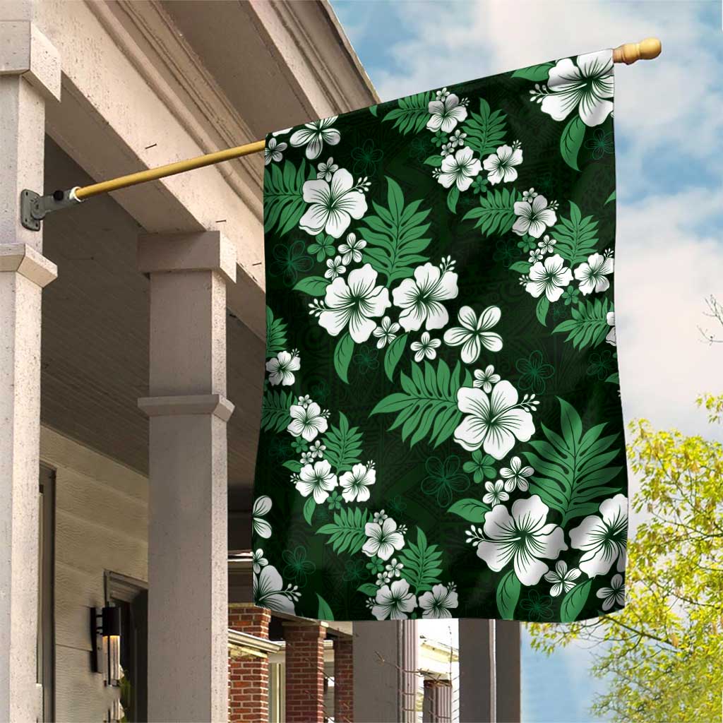 Hawaiian Hibiscus Tribal Floral Green Garden Flag Polynesian Tapa Pattern - Polynesian Pride
