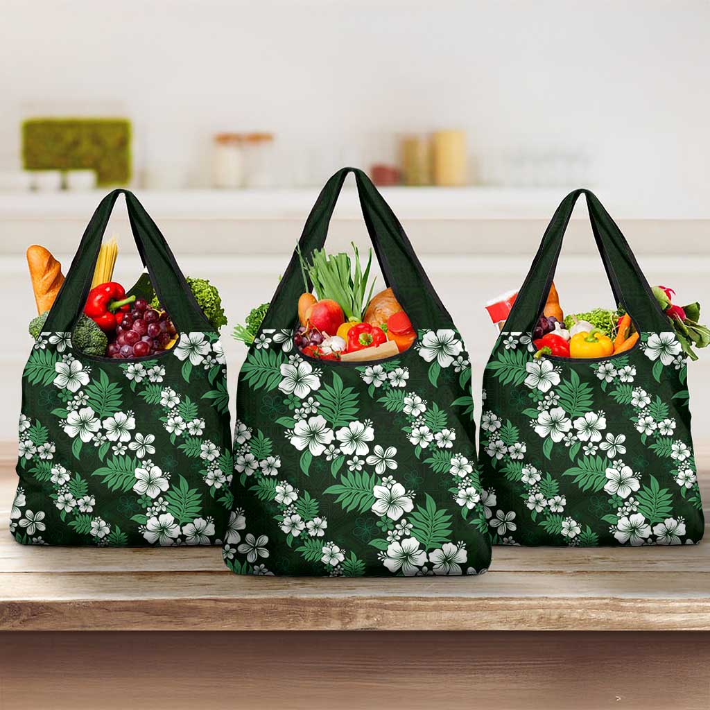 Hawaiian Hibiscus Tribal Floral Green Grocery Bag Polynesian Tapa Pattern - Polynesian Pride