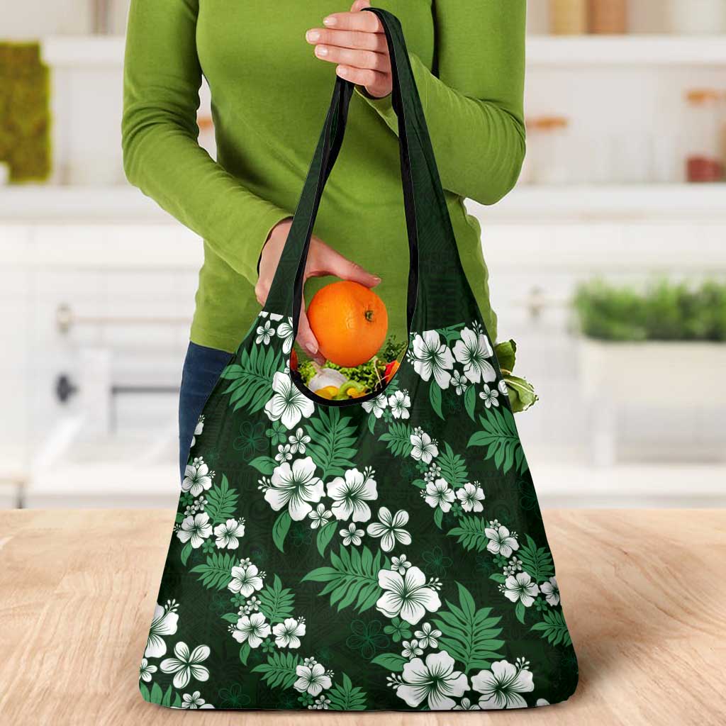 Hawaiian Hibiscus Tribal Floral Green Grocery Bag Polynesian Tapa Pattern - Polynesian Pride
