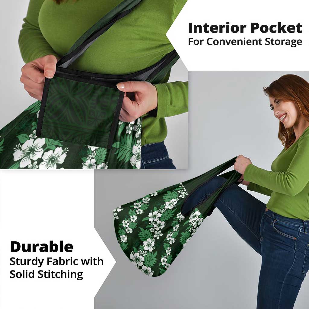 Hawaiian Hibiscus Tribal Floral Green Grocery Bag Polynesian Tapa Pattern - Polynesian Pride