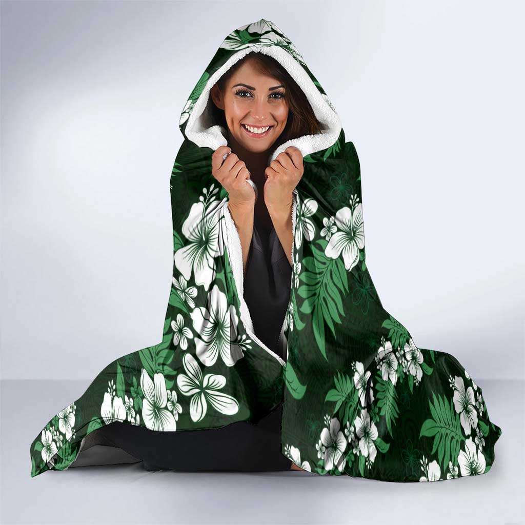 Hawaiian Hibiscus Tribal Floral Green Hooded Blanket Polynesian Tapa Pattern - Polynesian Pride