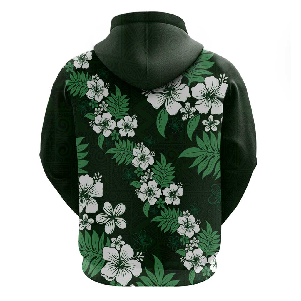 Hawaiian Hibiscus Tribal Floral Green Hoodie Polynesian Tapa Pattern - Polynesian Pride