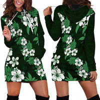 Hawaiian Hibiscus Tribal Floral Green Hoodie Dress Polynesian Tapa Pattern - Polynesian Pride