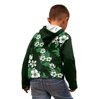 Hawaiian Hibiscus Tribal Floral Green Kid Hoodie Polynesian Tapa Pattern - Polynesian Pride