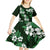Hawaiian Hibiscus Tribal Floral Green Kid Short Sleeve Dress Polynesian Tapa Pattern - Polynesian Pride