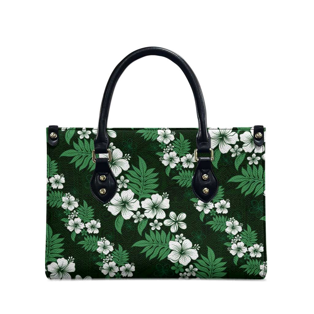 Hawaiian Hibiscus Tribal Floral Green Leather Bag Polynesian Tapa Pattern - Polynesian Pride
