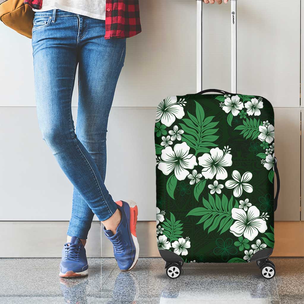 Hawaiian Hibiscus Tribal Floral Green Luggage Cover Polynesian Tapa Pattern - Polynesian Pride