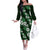 Hawaiian Hibiscus Tribal Floral Green Off The Shoulder Long Sleeve Dress Polynesian Tapa Pattern - Polynesian Pride