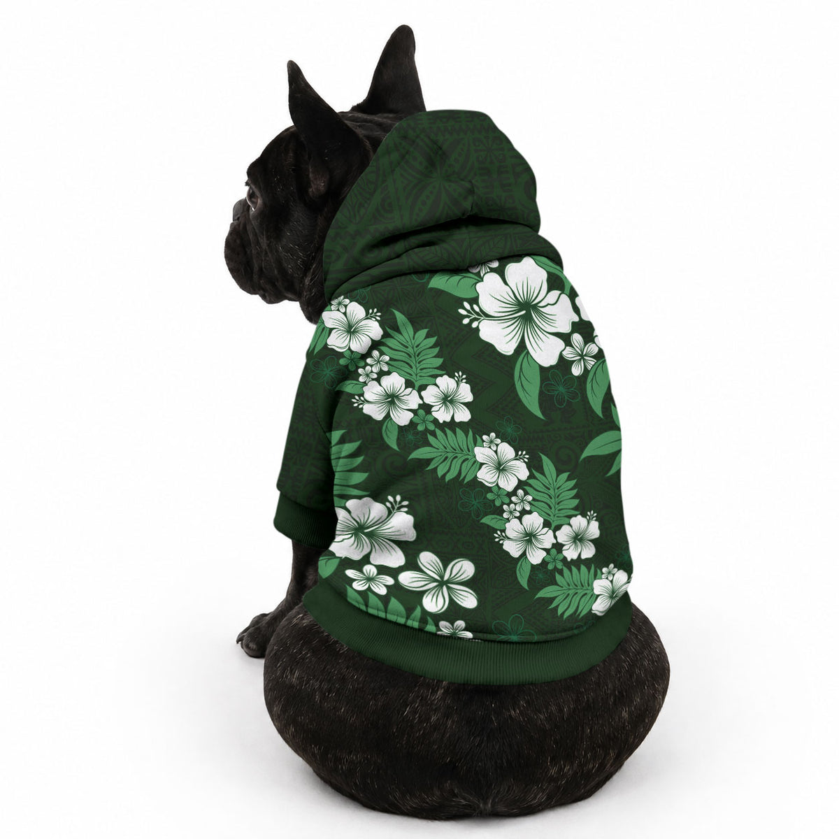 Hawaiian Hibiscus Tribal Floral Green Pet Hoodie Polynesian Tapa Pattern LT01 - Polynesian Pride