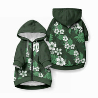 Hawaiian Hibiscus Tribal Floral Green Pet Hoodie Polynesian Tapa Pattern LT01 Zip-up Green - Polynesian Pride