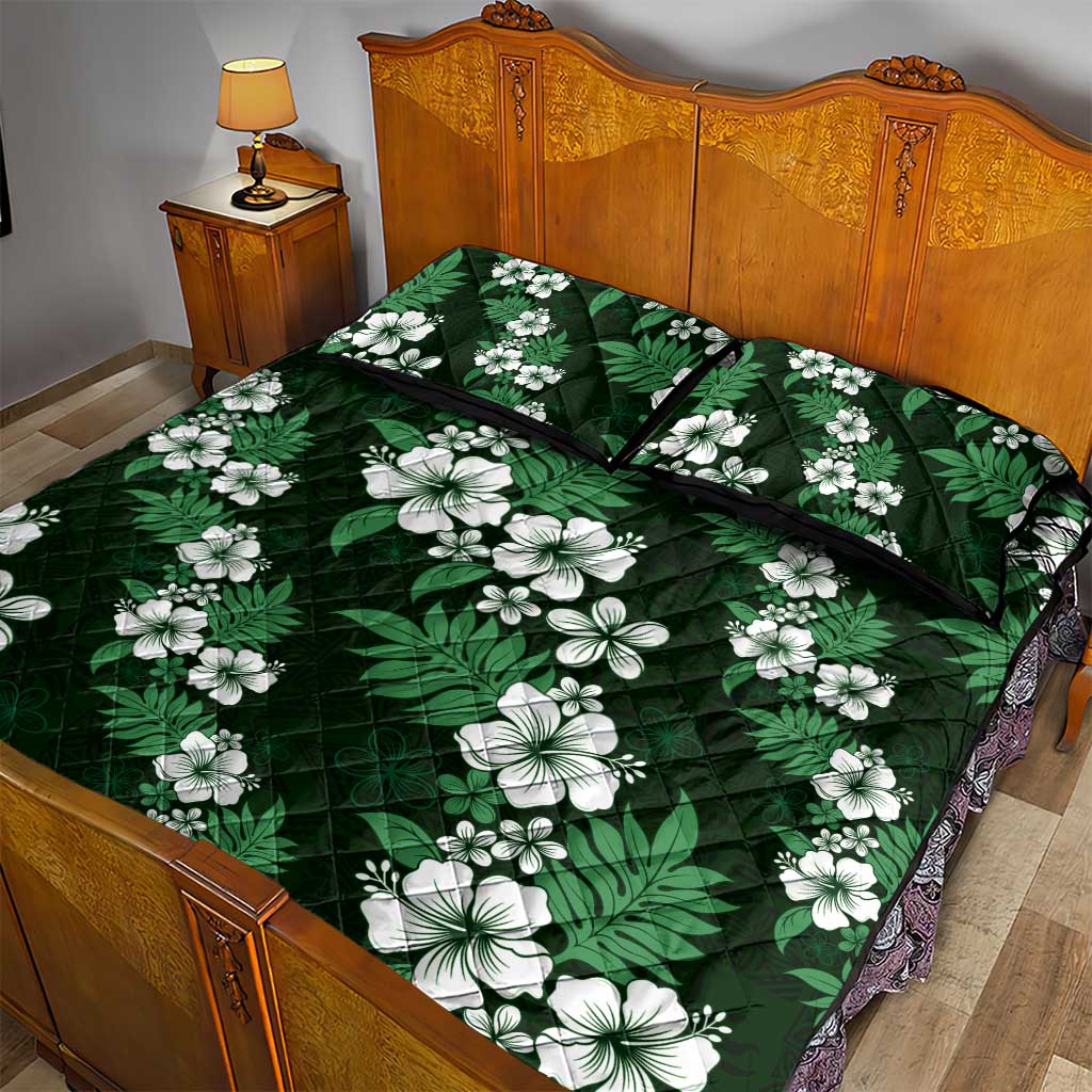 Hawaiian Hibiscus Tribal Floral Green Quilt Bed Set Polynesian Tapa Pattern - Polynesian Pride