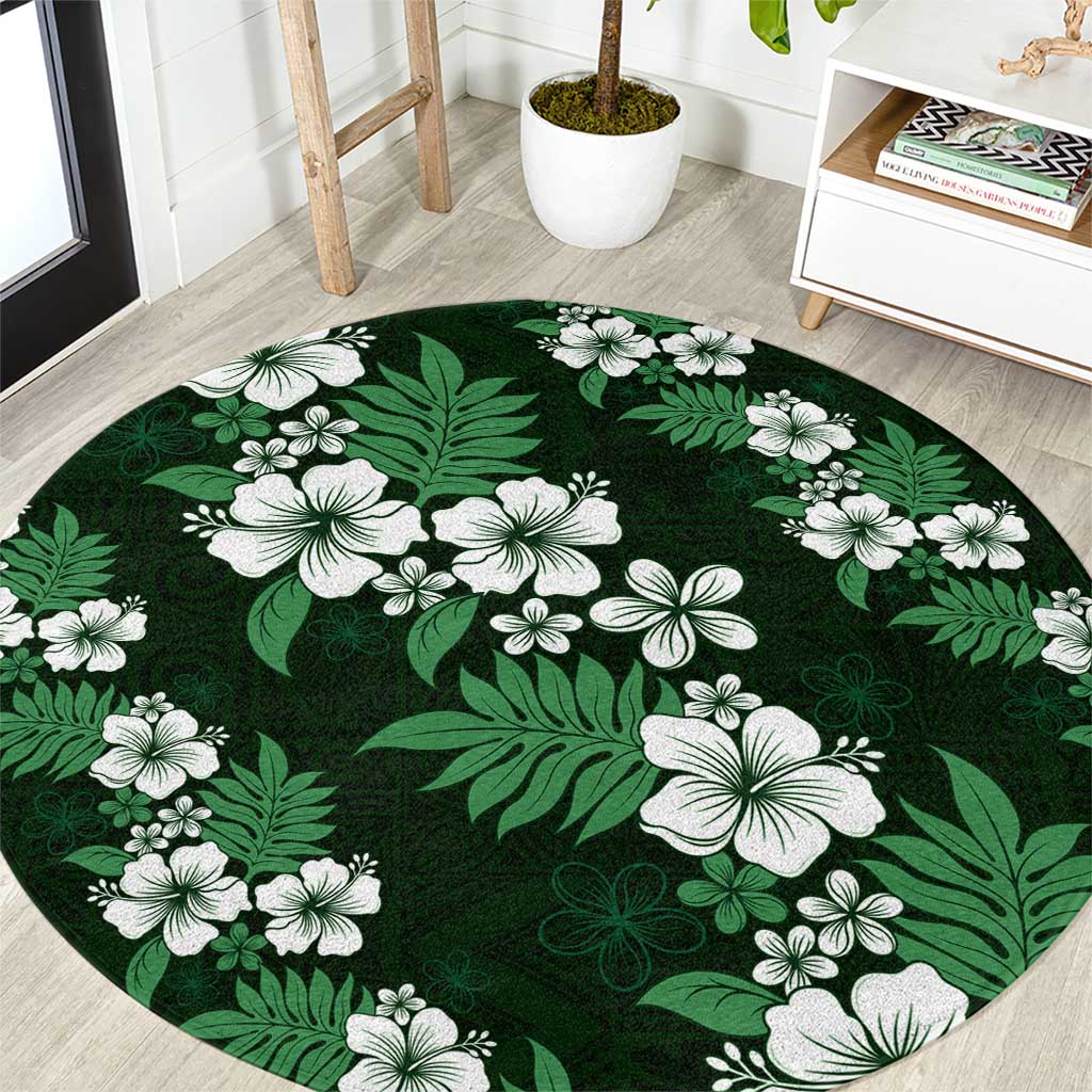 Hawaiian Hibiscus Tribal Floral Green Round Carpet Polynesian Tapa Pattern - Polynesian Pride